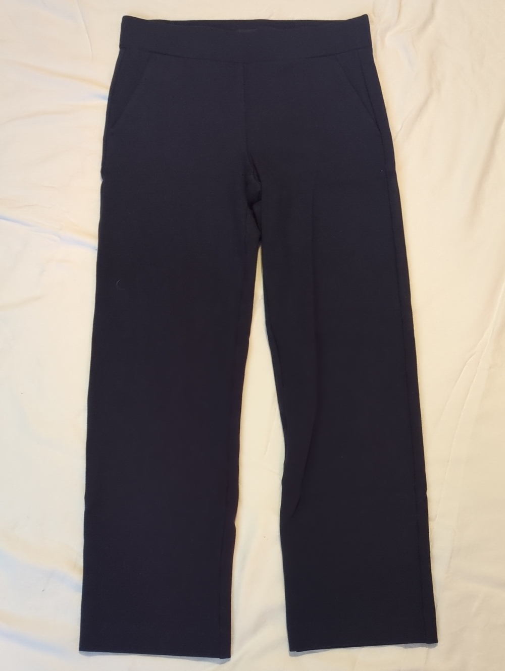 LOFT Women's Navy Straight-Leg Stretch Trousers with Front Pockets